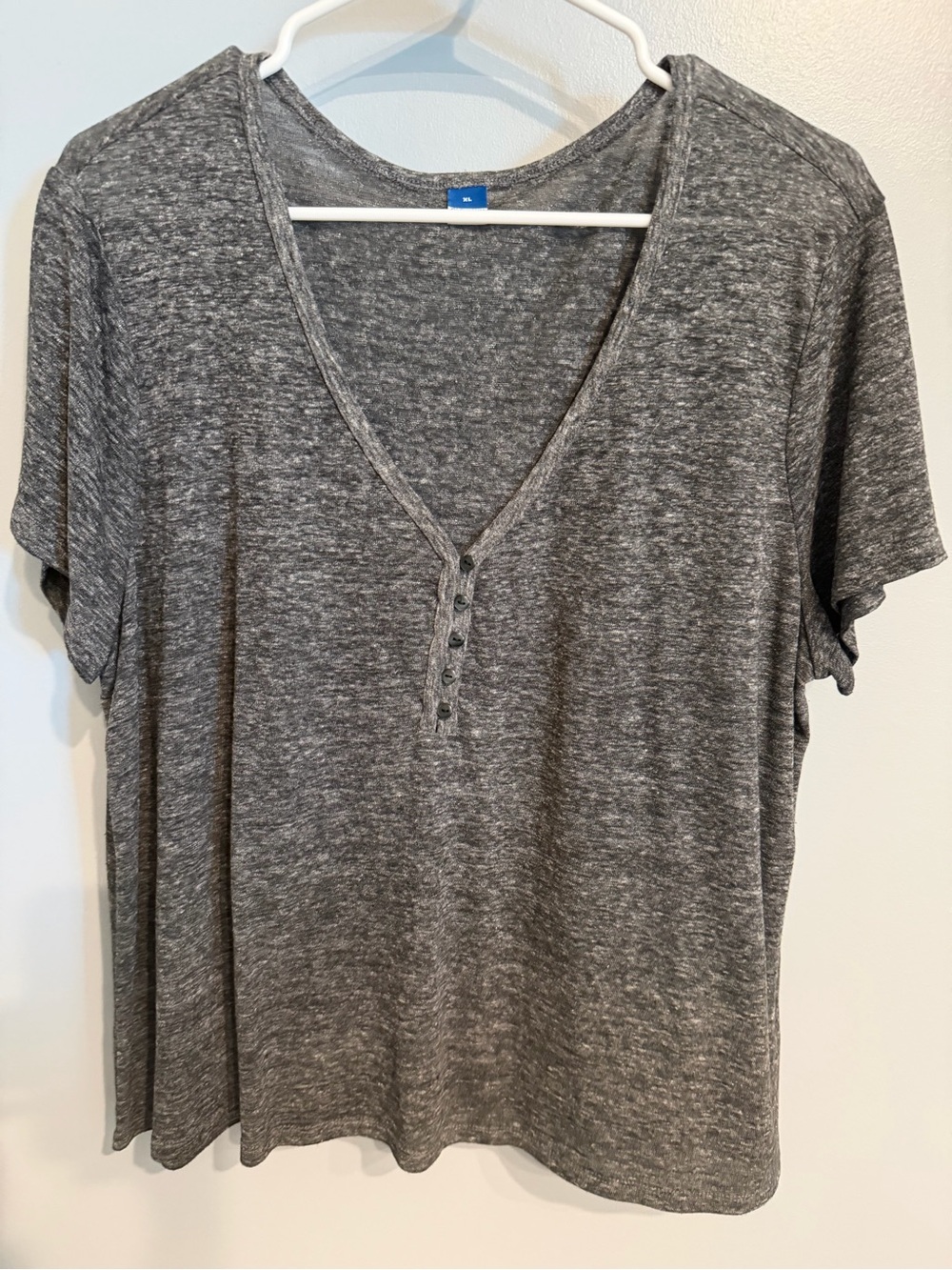 Gray V-Neck Henley Women's Top